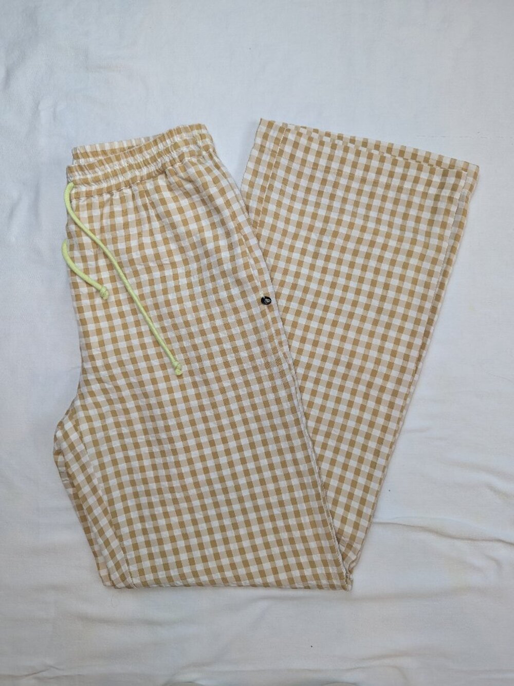 Scotch & Soda Yellow Gingham Checked Pull On Wide Leg Pants XS